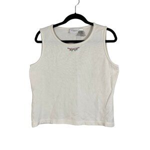 Retro Christmas Holly Tank Ribbed Cream XL Festive Holiday Chic Neutral 80s